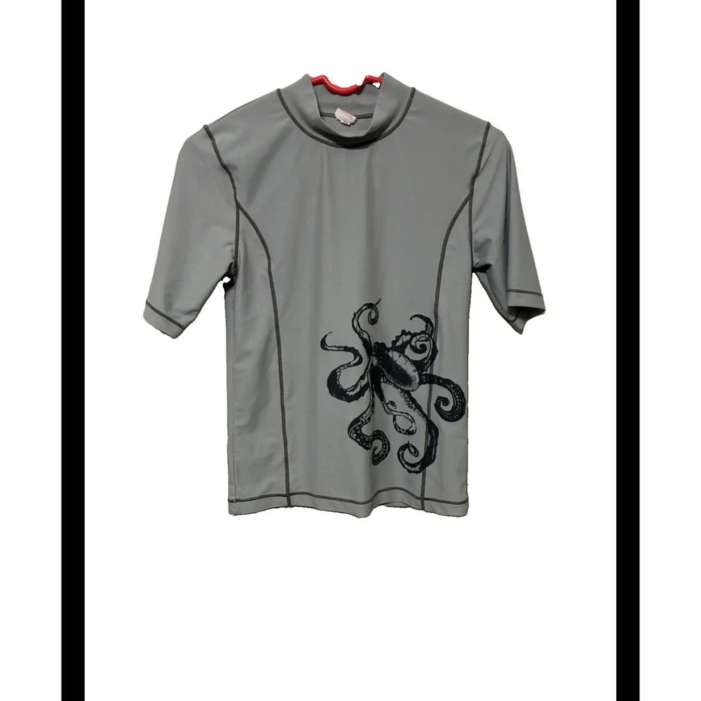 Mossimo Supply Co Boys Gray Octopus Rash Guard Swim Shirt Size Large 12/14